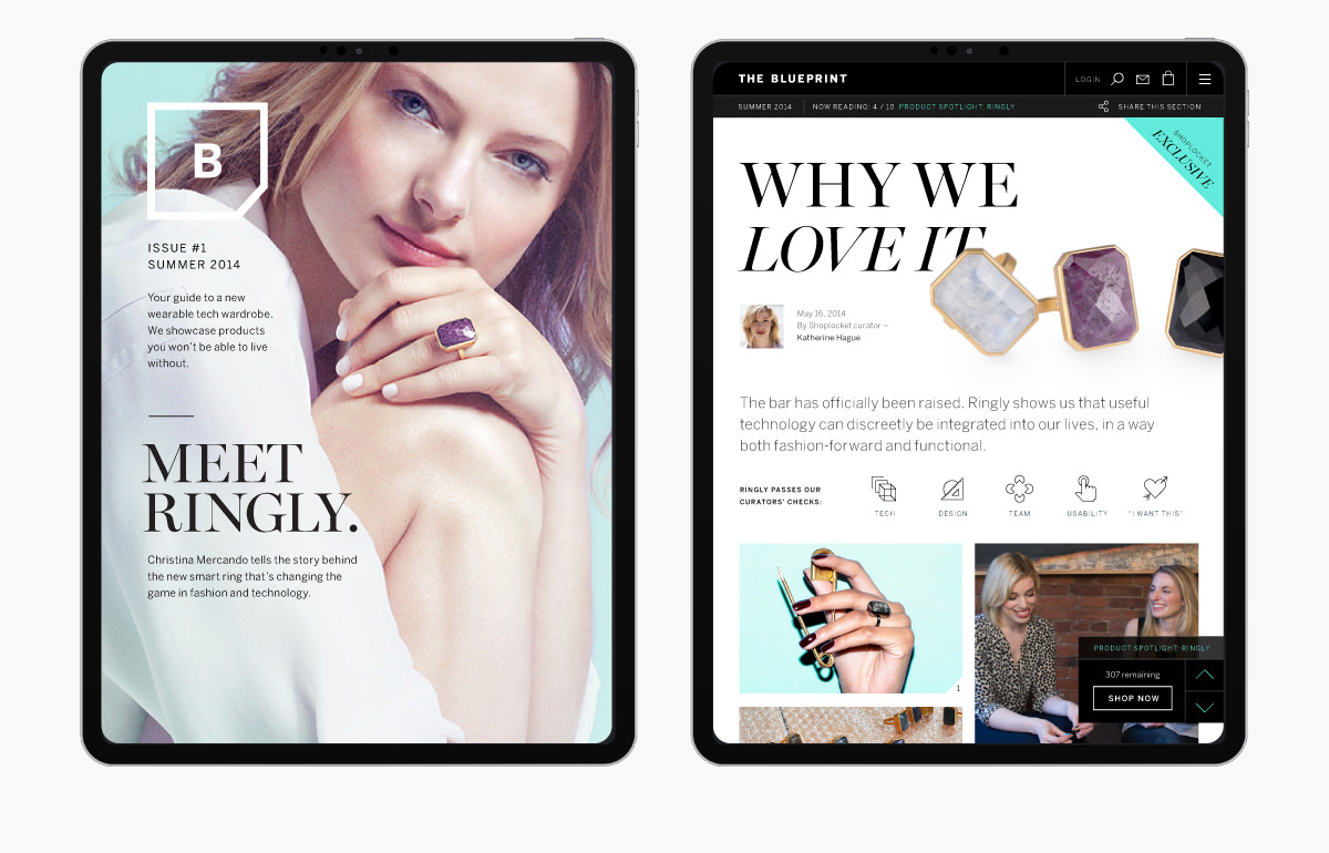 Responsive website design for The Blueprint demonstrating editorial content and e-commerce functionality