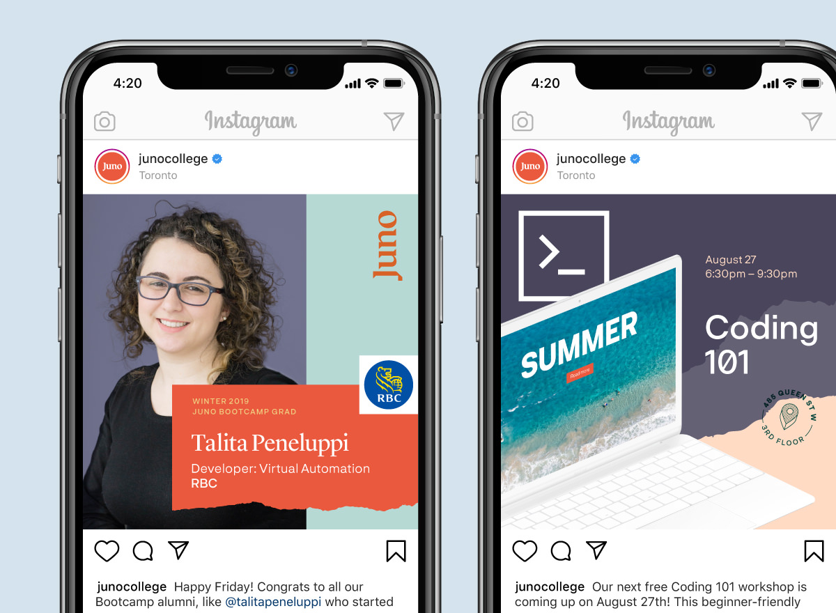 Social media branding for Juno College, formerly HackerYou