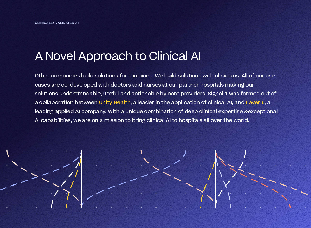 Dark mode web design for Toronto healthcare AI startup Signal 1 AI